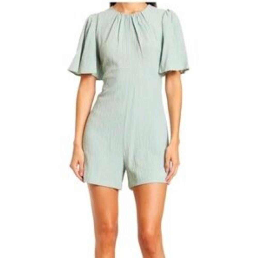Calvin Klein Sage Green Flutter Sleeve Knit Romper Sz 14 Back Zip